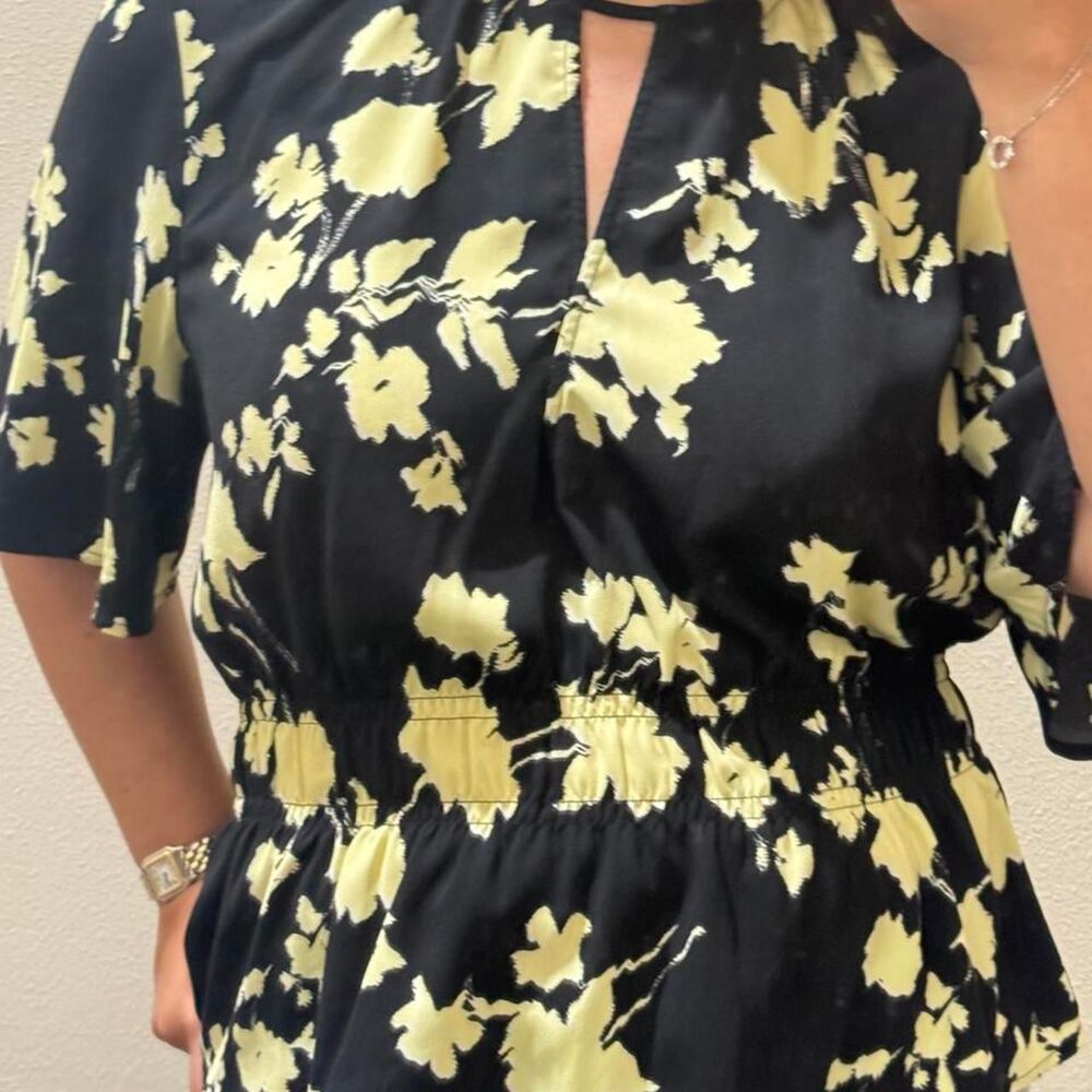 Open Edit Black Yellow Floral Peplum Blouse size 2XL